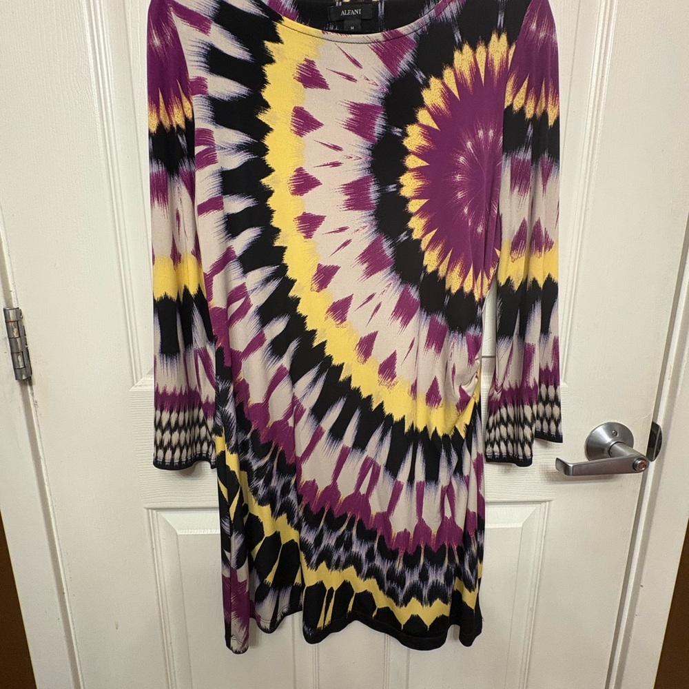 Alfani Tie-Dye Mini Dress - Purple, Yellow, Black